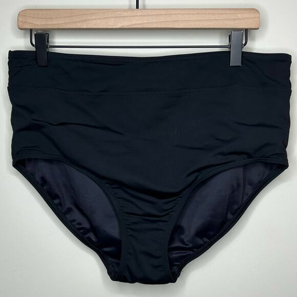 Lands End Black Chlorine Resistant High Waisted Bikini Swim Bottoms Size 14 - Picture 1 of 5